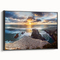 Black and white framed canvas of a New Zealand West Coast landscape, ideal for bedroom wall decor.