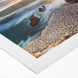 Art deco poster of New Zealand's West Coast in muted green and blue tones on rolled canvas.