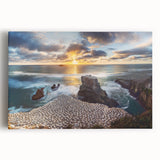 Black and white photograph of New Zealand's west coast on a large stretched canvas, suitable for kitchen wall art.
