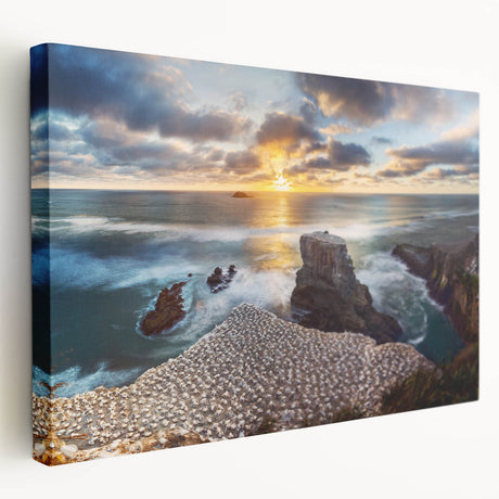 Stretched canvas depicting the rugged West Coast of New Zealand in muted earth tones, ideal for kitchen wall art.