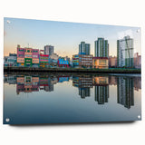 Acrylic print of a large abstract depiction of Buenos Aires in muted earth tones, suitable for bedroom or dining room decor.