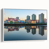 Vintage poster art of Buenos Aires with colorful accents on extra large framed canvas, ideal for living room decor.