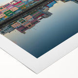 Art deco poster of Buenos Aires cityscape in muted gold and blue tones on rolled canvas, suitable for dining room wall art.