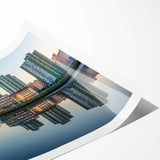 Extra large wall art featuring line art flowers in muted greens and browns on a rolled canvas.