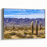 Framed canvas landscape art painting featuring a vintage-style depiction of an Argentine scenery in colorful tones.