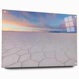 Acrylic print of a Bolivian landscape featuring earthy tones and large abstract elements.