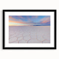 Abstract art print of Bolivian scenery in vibrant colors on a large framed canvas, suitable for living room decor.