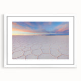 Abstract art print depicting a South American landscape in muted earth tones, framed with a white mat.