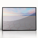 Large abstract wall art featuring a Bolivian landscape in muted earth tones on a framed acrylic.