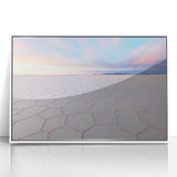 Art deco poster of Bolivia scenery on a framed acrylic, featuring pastel shades, ideal for modern nursery wall art.