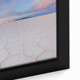 Extra large framed canvas featuring a textured depiction of a Bolivian landscape in black with colorful art accents.