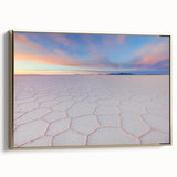 Framed canvas wall art featuring a vintage-style landscape painting of a Bolivian scenery in muted gold and black tones.