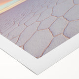 Art deco poster of a Bolivian landscape, with soft pastel hues on rolled canvas, suitable for dining room wall art.