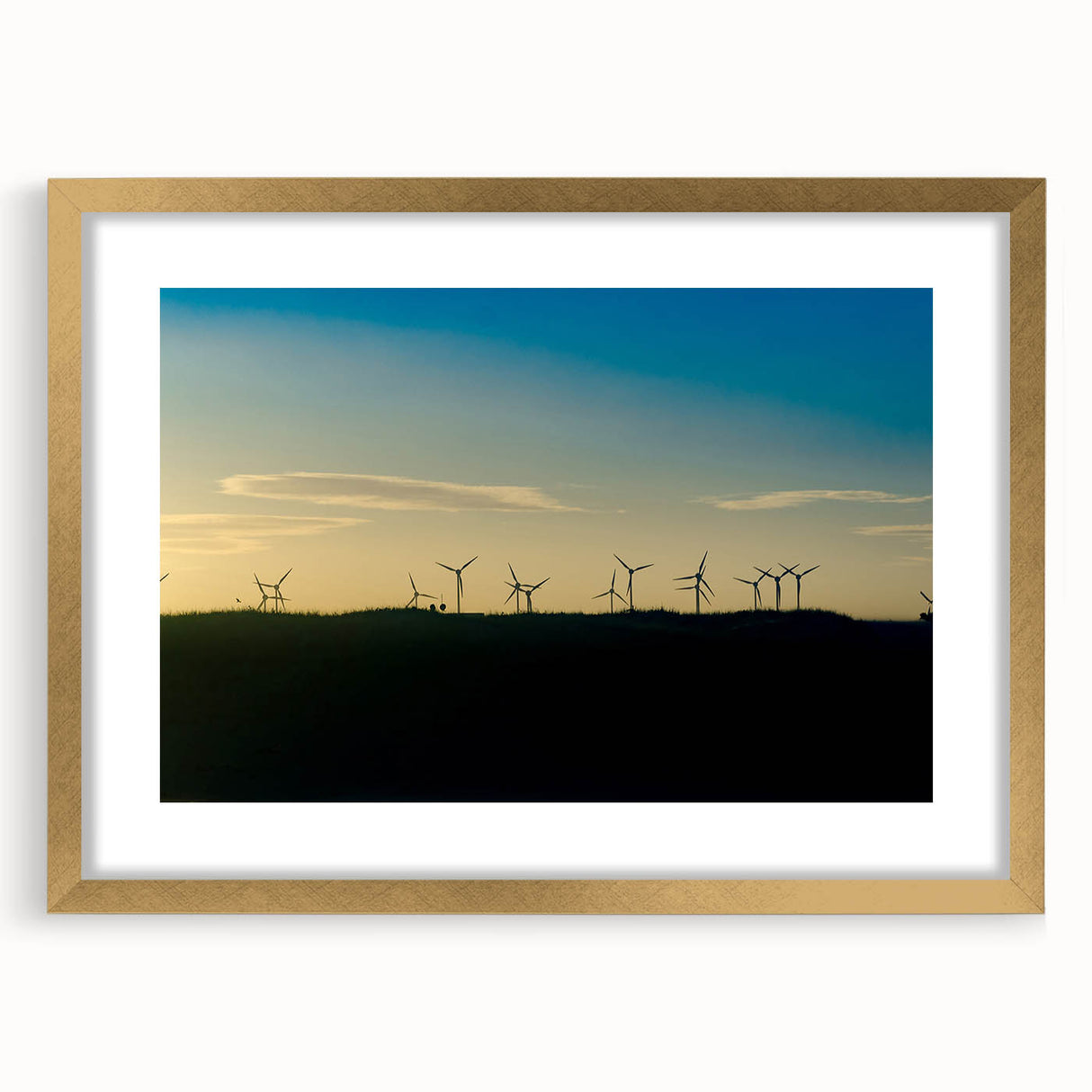Extra large abstract art print of a textured Brazilian landscape in muted earth tones, framed in gold.