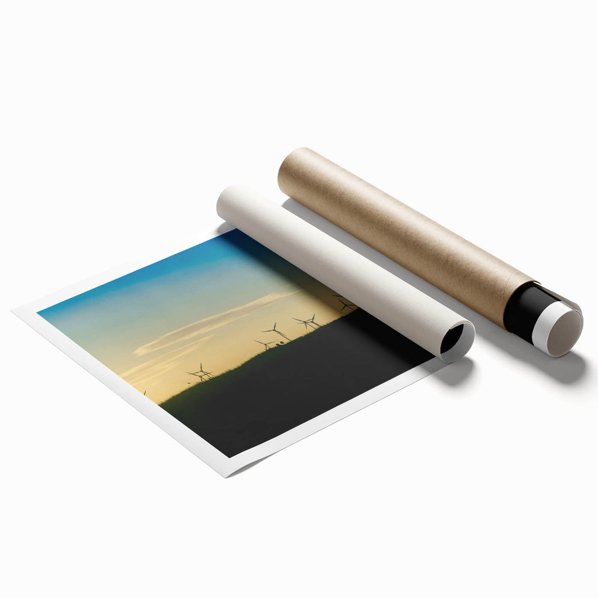 Rolled print of a Brazilian landscape with lush greenery and floral elements, in soft earth tones.