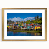 Extra large abstract art print of Santiago skyline in textured gold frame, featuring muted earth tones.