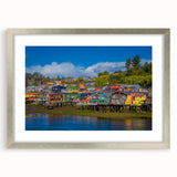 Textured abstract art print of Santiago skyline in muted earth tones, framed in silver, ideal for bedroom art.