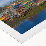 Art deco poster of Santiago, Chile skyline in muted earth tones on rolled canvas, suitable for dining room wall art.