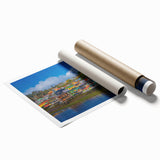 Extra large rolled print of Santiago, Chile skyline with muted earth tones, ideal for classy bathroom wall art.