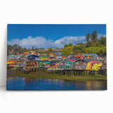 Black and white stretched canvas of Santiago skyline, ideal for kitchen wall art or bedroom decor.