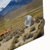 Large abstract wall art depicting a Chilean landscape in mid-century modernist style on acrylic glass.