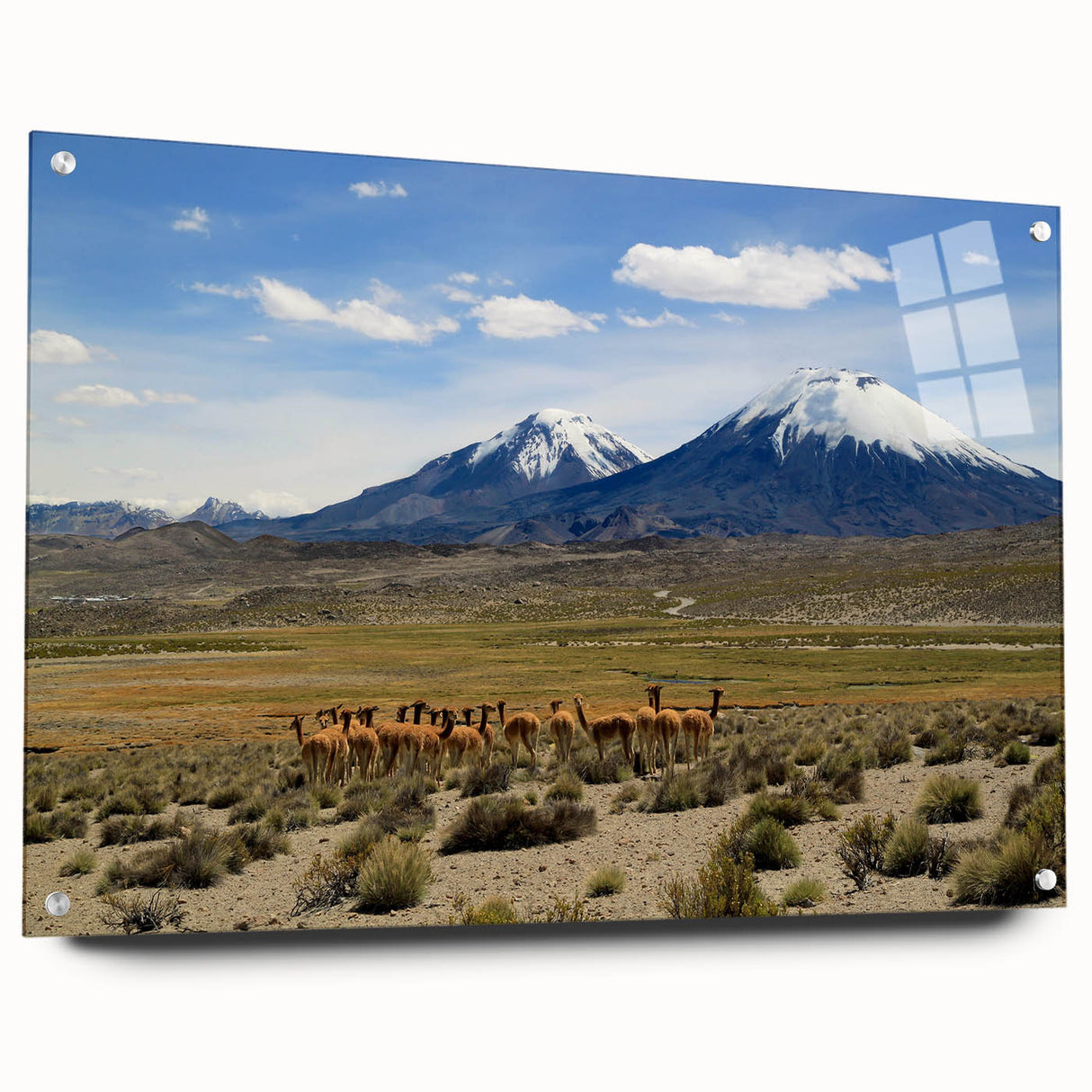 Acrylic print of a large abstract depiction of a Chilean landscape, featuring earthy tones, ideal for dining room decor.