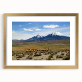Extra large abstract art print of Chilean scenery in textured tones, framed in gold, ideal for living room decor.