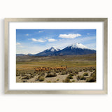 Textured art print of a Chilean landscape in abstract style with earthy tones, framed in silver, ideal for bedroom decor.