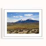 Abstract art print of a Chilean landscape in muted earth tones on a framed white mat, ideal for dining room decor.