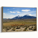Framed canvas depicting a vintage-style landscape of Chilean scenery in black and gold tones, ideal for bedroom wall art.
