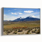 Framed canvas landscape art painting featuring a vintage-style Chilean scenery in colorful tones.