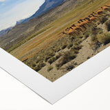 Art deco poster of a Chilean landscape in muted earth tones on rolled canvas, suitable for dining room decor.