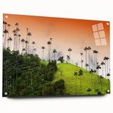 Acrylic print of a large abstract depiction of a Colombian landscape in earth tones.