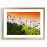 Textured abstract art print of a Colombian landscape in muted earth tones on a framed canvas, ideal for bedroom art.