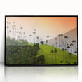 Large abstract wall art depicting a vibrant Colombian landscape in acrylic, framed in black.