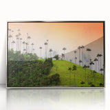 Mid-century modernist art of a Colombian landscape in silver framed acrylic, suitable for nursery wall decor.