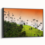 Black and white framed canvas featuring a vintage-style Colombian landscape, ideal for bedroom wall decor.