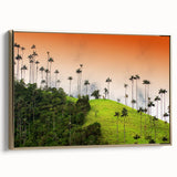 Framed canvas featuring a vintage-style landscape painting of a Colombian scenery in muted earth tones.