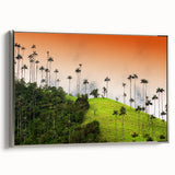 Framed canvas landscape art painting featuring a colorful vintage Colombian scenery.