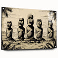 Acrylic print of Easter Island scenery in muted earth tones, ideal for dining room decor.