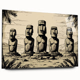 Acrylic print of Easter Island statues in muted earth tones, ideal for bedroom or dining room art.