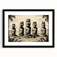 Extra large, textured abstract art print of Easter Island scenery in vibrant colors on a black framed canvas.