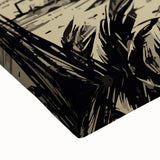 Black and white landscape painting of Easter Island statues on stretched canvas, suitable for bedroom wall art.