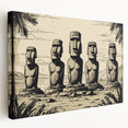 Easter Island statues print on stretched canvas with earthy tones, ideal for kitchen wall art.