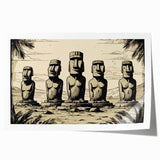 Easter Island statues in silhouette against a sunset, extra large rolled print, suitable for art wall dining room.