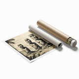 Extra large wall art depicting Easter Island statues in muted gray tones on a rolled print.