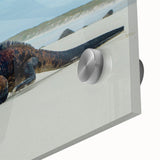 Large abstract wall art of the Galapagos landscape in mid-century modernist style on acrylic glass.