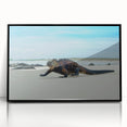 Large abstract wall art depicting a serene Galapagos landscape in muted earth tones on a framed acrylic.