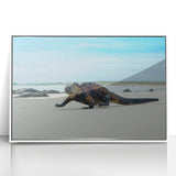 Acrylic print of a serene Galapagos landscape in soft pastel shades, framed in white, suitable for modern nursery wall decor.