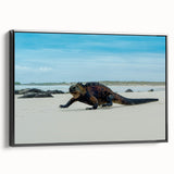 Framed canvas of a black and white vintage-style landscape painting of the Galapagos, ideal for bedroom decor.